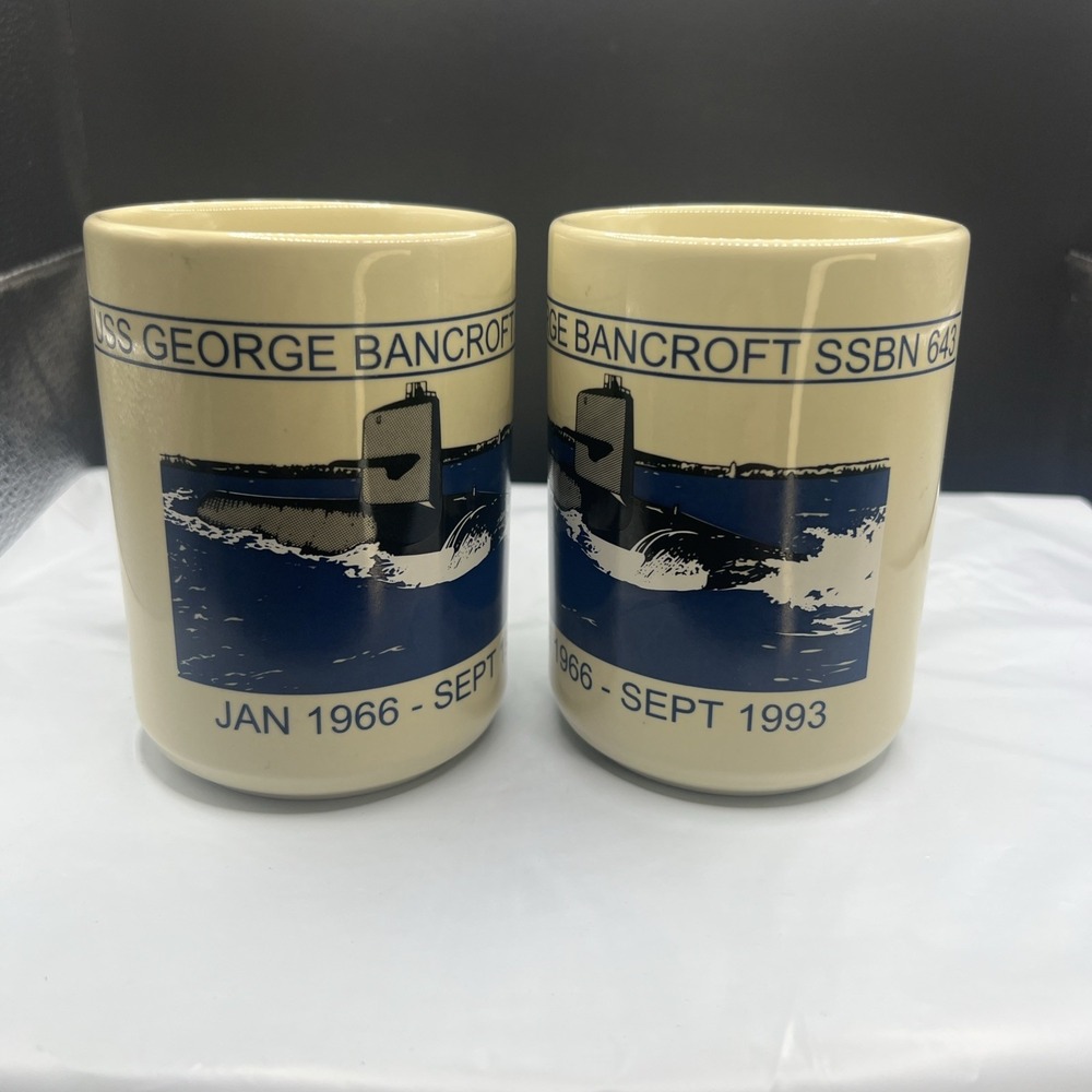 Pair USS George Bancroft SSBN 643 Decommissioning Mugs 1993 COB Calvin Shirley